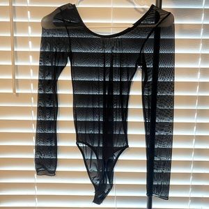 Women’s black long-sleeve mesh button up onesie